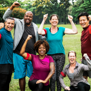 group of cheerful diverse friends