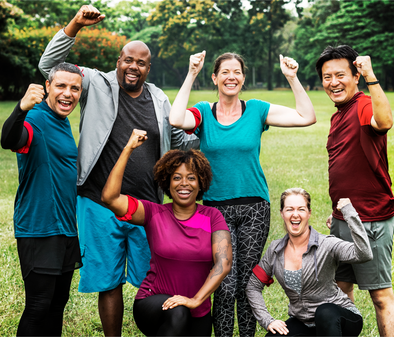 group of cheerful diverse friends